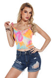 Sleeveless V Neck Casual Ribbed Knit Cami Crop Top- Multicolor